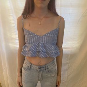 Blue and White Cropped Tank Top